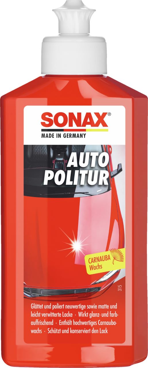 SONAX AutoPolitur (250 ml) für neuwertige, matte & leicht verwitterte Bunt- & Metallic-Lacke, Art-Nr. 0300100 von SONAX