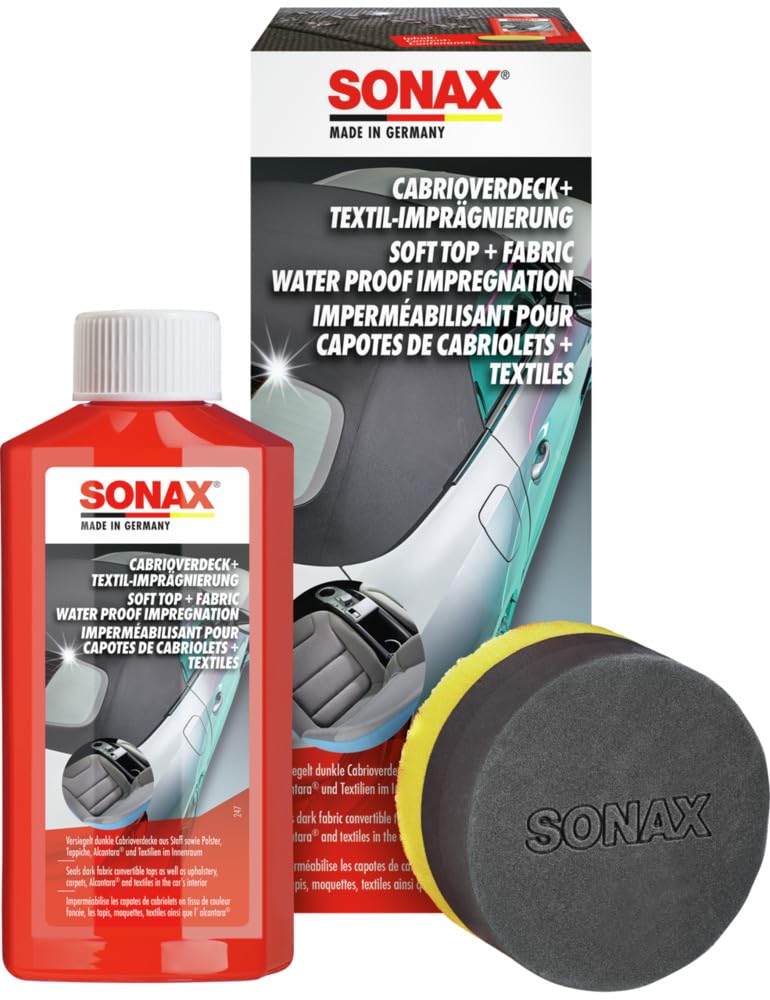 SONAX Cabrioverdeck+Textil-Imprägnierung (250 ml) Farbauffrischung und Schutz vor Wiederverschmutzung von Stoffverdecken | Art-Nr. 03101410 von SONAX