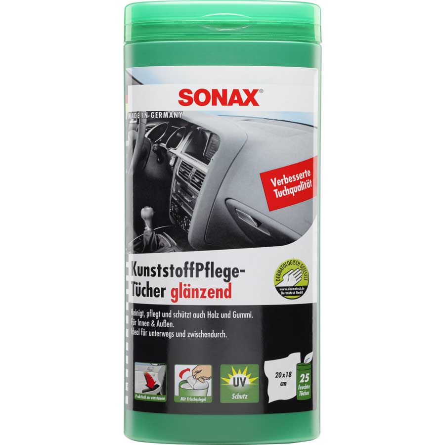 SONAX 412100 KunststoffPflegeTücher glänzend Box 25 Stück von SONAX