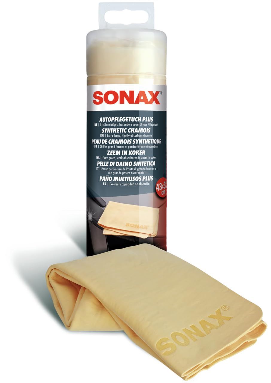 SONAX AutopflegeTuch PLUS (1 Stück) großformatig und besonders saugfähig mit weiderverschließbarer Box | Art-Nr. 04177000 von SONAX