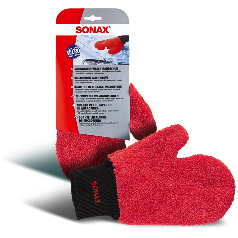 SONAX 4282000 Microfaser WaschHandschuh in Rot, 1 Stück von SONAX