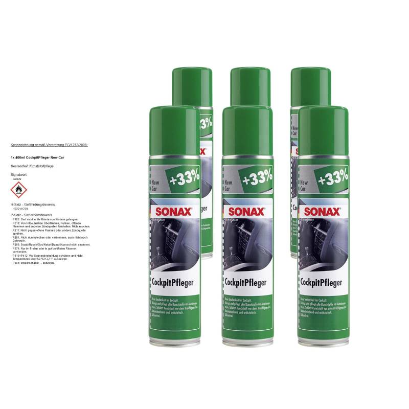 SONAX 6X 03563000 CockpitPfleger New Car Kunststoff Pflege Reiniger 400ml von SONAX