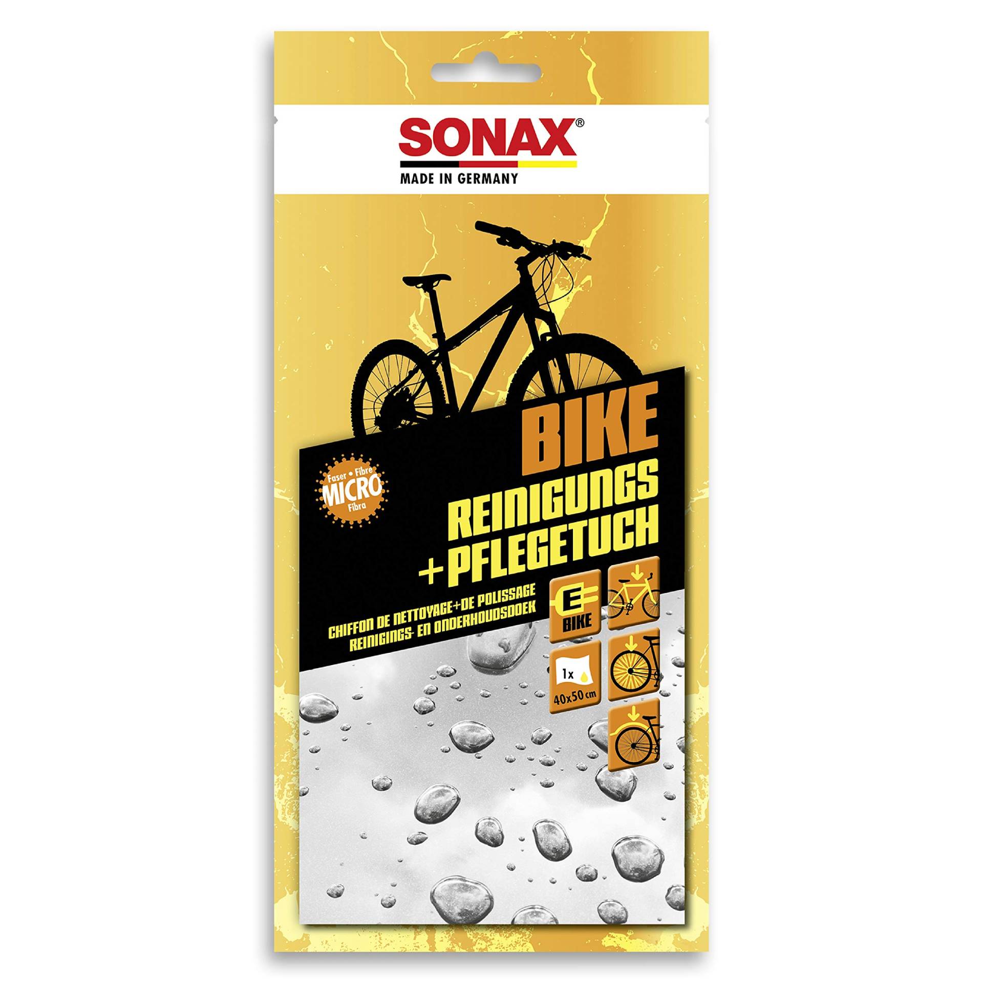 SONAX BIKE Reinigungs+PflegeTuch (40x50 cm) Microfasertuch für die schnelle Reinigung & Pflege von Fahrrädern & E-Bikes, reicht für 1 komplette Anwendung | Art-Nr. 08520000 von SONAX