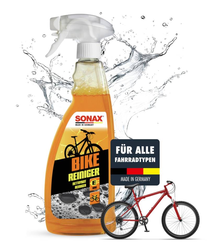 SONAX BIKE Reiniger (750 ml) Fahrradreiniger für Aluminium, Mattlacke, Carbon- & Kunststoffoberflächen, reinigt Kette & Zahnkränze, für E-Bikes, materialschonend | Art-Nr. 08524000 von SONAX