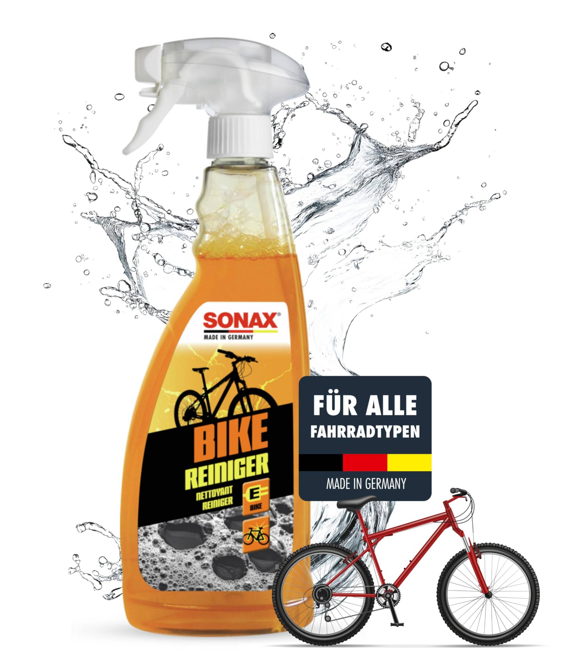 SONAX BIKE Reiniger (750 ml) Fahrradreiniger für Aluminium, Mattlacke, Carbon- & Kunststoffoberflächen, reinigt Kette & Zahnkränze, für E-Bikes, materialschonend | Art-Nr. 08524000 von SONAX