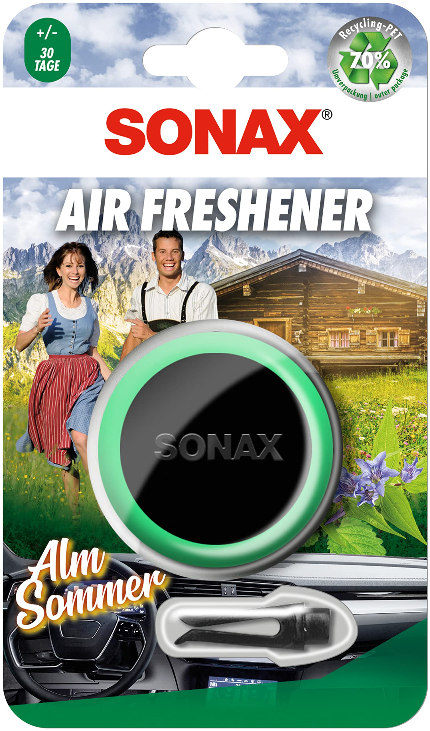 SONAX Air Freshener AlmSommer (1 Stück) Lufterfrischer mit Bergkräuter-Duft und langanhaltendem Dufterlebnis für den Fahrzeuginnenraum | Art-Nr. 03620410 von SONAX