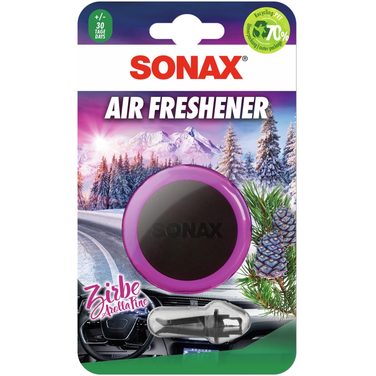 SONAX Air Freshener Zirbe (1 Stück) frischer Duft und lang anhaltendes Dufterlebnis für den Fahrzeuginnenraum | Art-Nr. 03670410 von SONAX