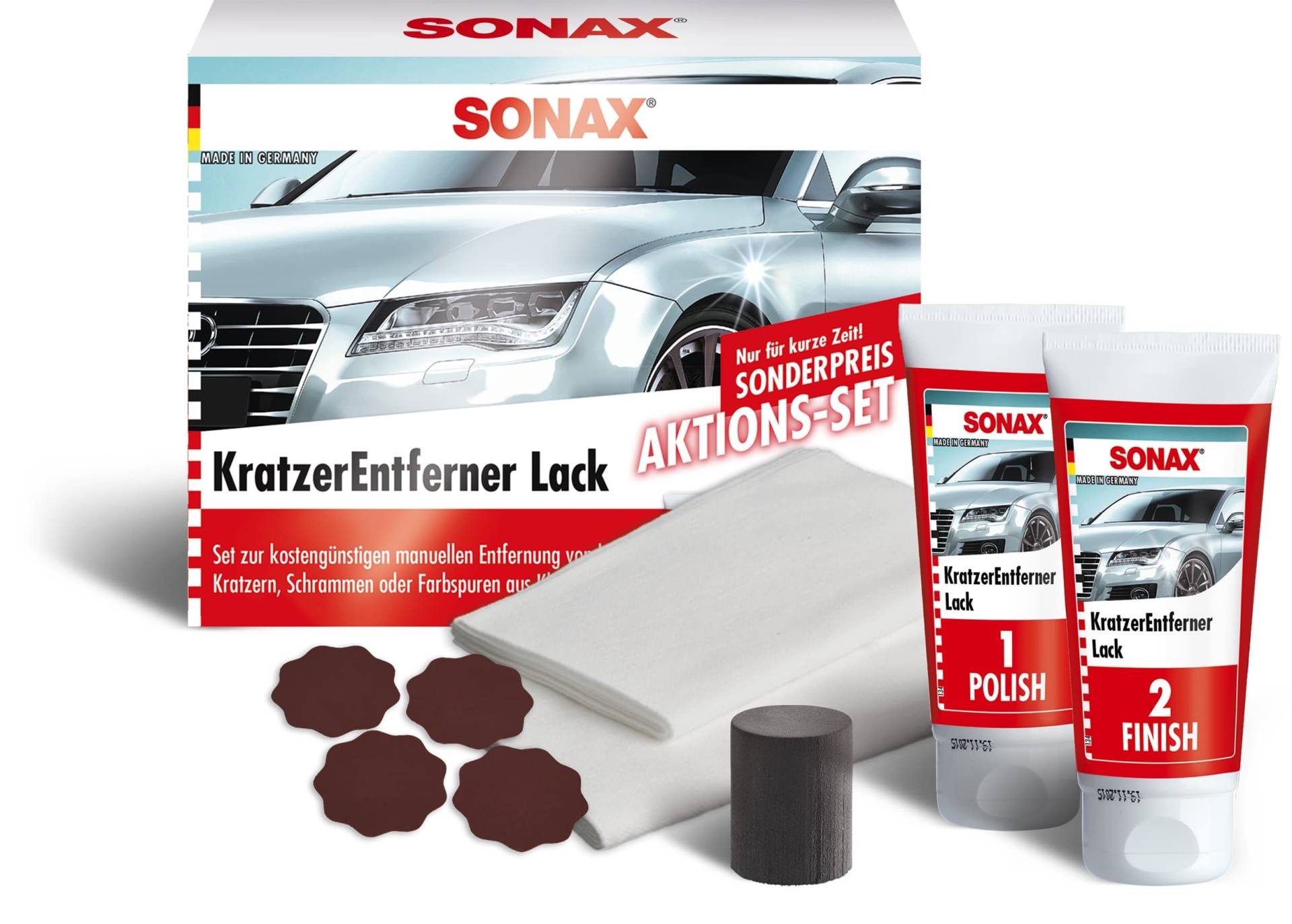 SONAX Aktionsset KratzerEntferner Lack (2 x 25 ml) beseitigt Kratzer und Schrammen aus Klarlacken | Art-Nr. 03058410,Rot,AktionsSet KratzerEntferner Lack (50 ml) von SONAX