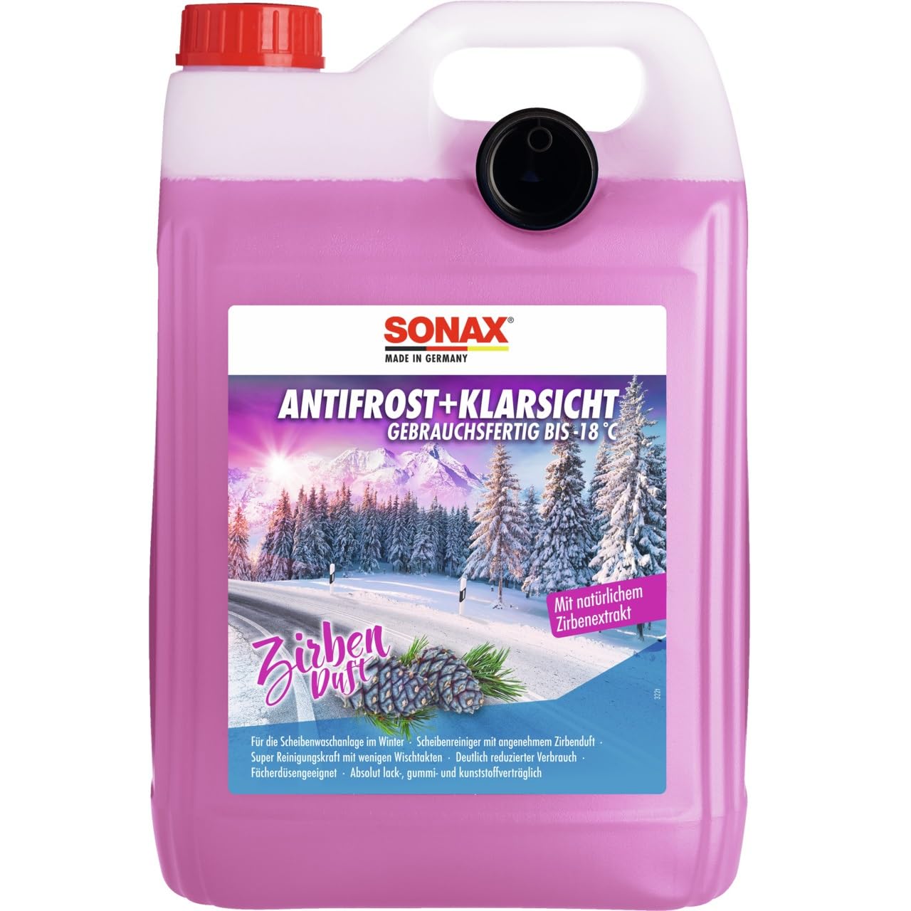 SONAX AntiFrost+KlarSicht Gebrauchsfertig bis -18 °C Zirbe (5 Liter) schneller, schlierenfreier & effektiver Scheibenreiniger für den Winter | Art-Nr. 01315050 von SONAX
