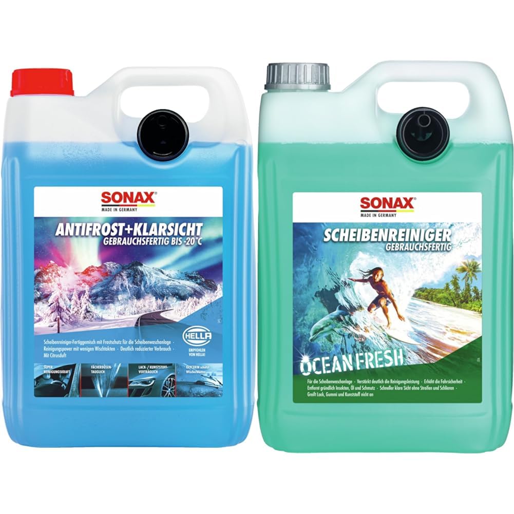 SONAX AntiFrost+KlarSicht Gebrauchsfertig bis -20°C 5 Liter 1 Stück & ScheibenReiniger gebrauchsfertig Ocean-Fresh 5 Liter gebrauchsfertiger Reiniger SONAX AntiFrost+KlarSicht Gebrauchsfertig bis -20°C 5 Liter 1 Stück & ScheibenReiniger gebrauchsfertig Ocean-Fresh 5 Liter gebrauchsfertiger Reiniger von SONAX