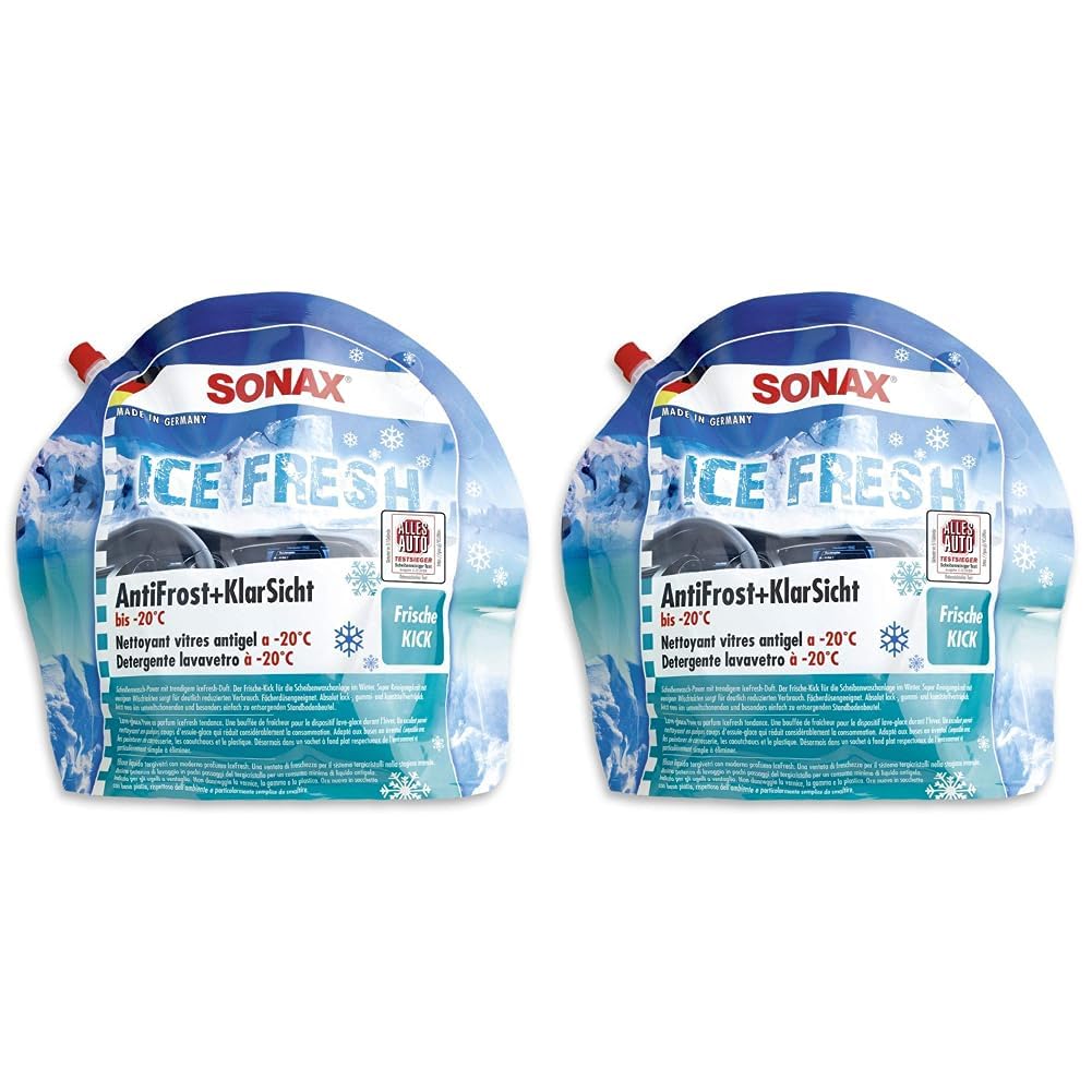 SONAX AntiFrost+KlarSicht IceFresh Gebrauchsfertig bis -20° C (3 Liter) schneller, schlierenfreier und effektiver Scheibenreiniger für den Winter | Art-Nr. 01334410, unbekannt (Packung mit 2) von SONAX