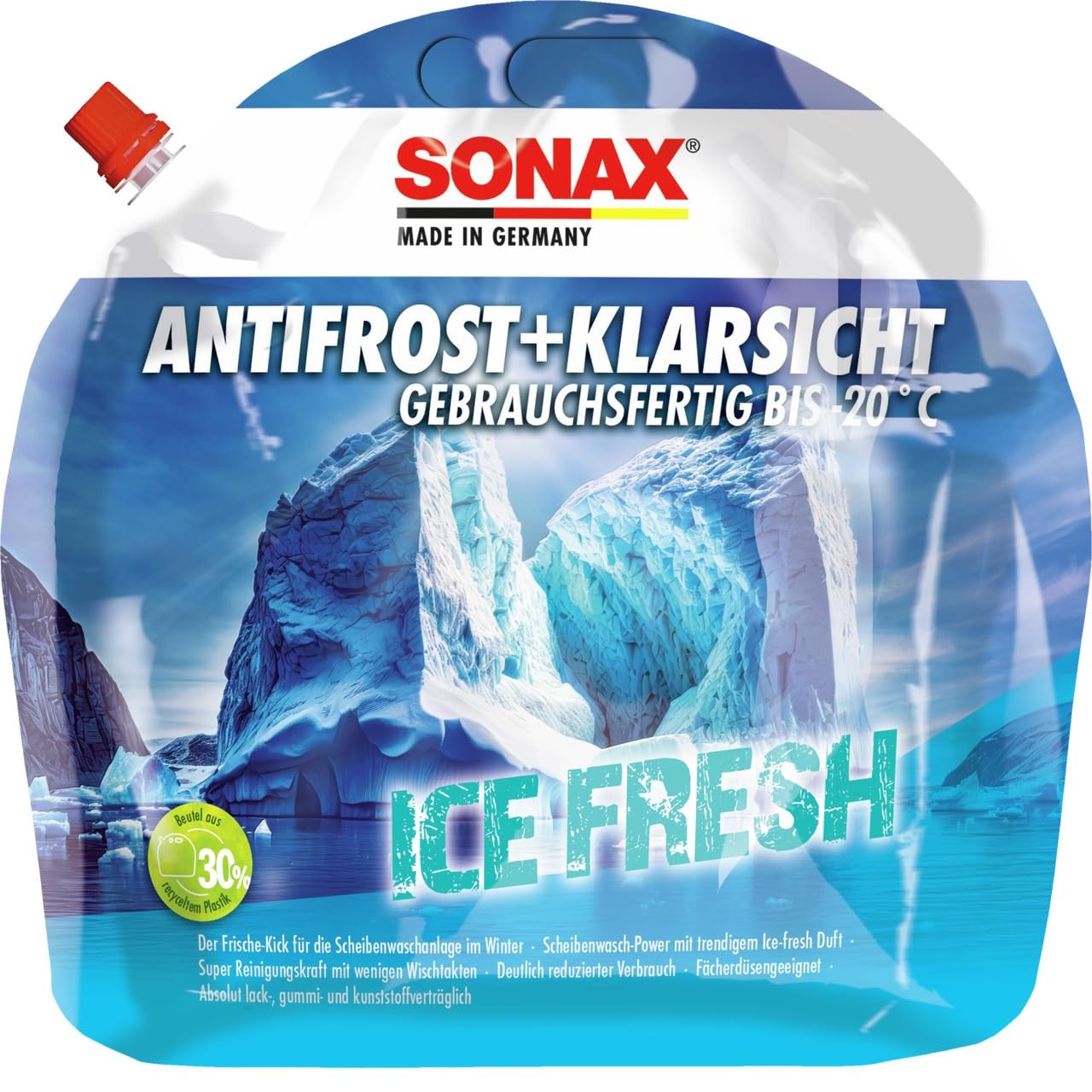 SONAX AntiFrost+KlarSicht IceFresh Gebrauchsfertig bis -20° C (3 Liter) schneller, schlierenfreier und effektiver Scheibenreiniger für den Winter | Art-Nr. 01334410, unbekannt von SONAX