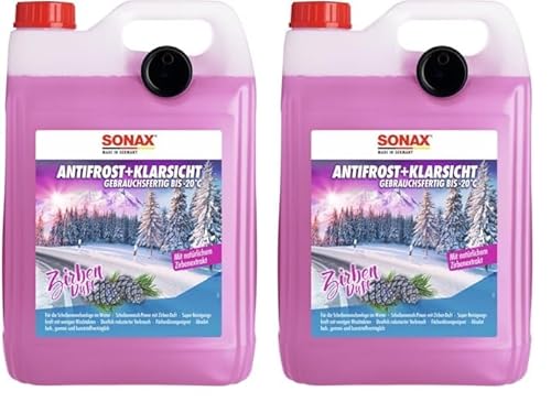 SONAX AntiFrost+KlarSicht Zirbe Gebrauchsfertig bis -20°C (5 Liter) schneller, schlierenfreier & effektiver Scheibenreiniger für den Winter | Art-Nr. 01315000 (Packung mit 2) von SONAX