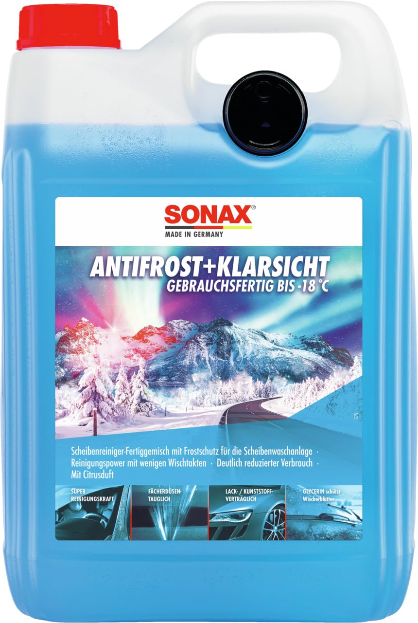 SONAX AntiFrost+KlarSicht Citrus Gebrauchsfertig bis -18°C (5 Liter) schneller, schlierenfreier und effektiver Scheibenreiniger für den Winter, Blau | Art-Nr. 01345000 von SONAX