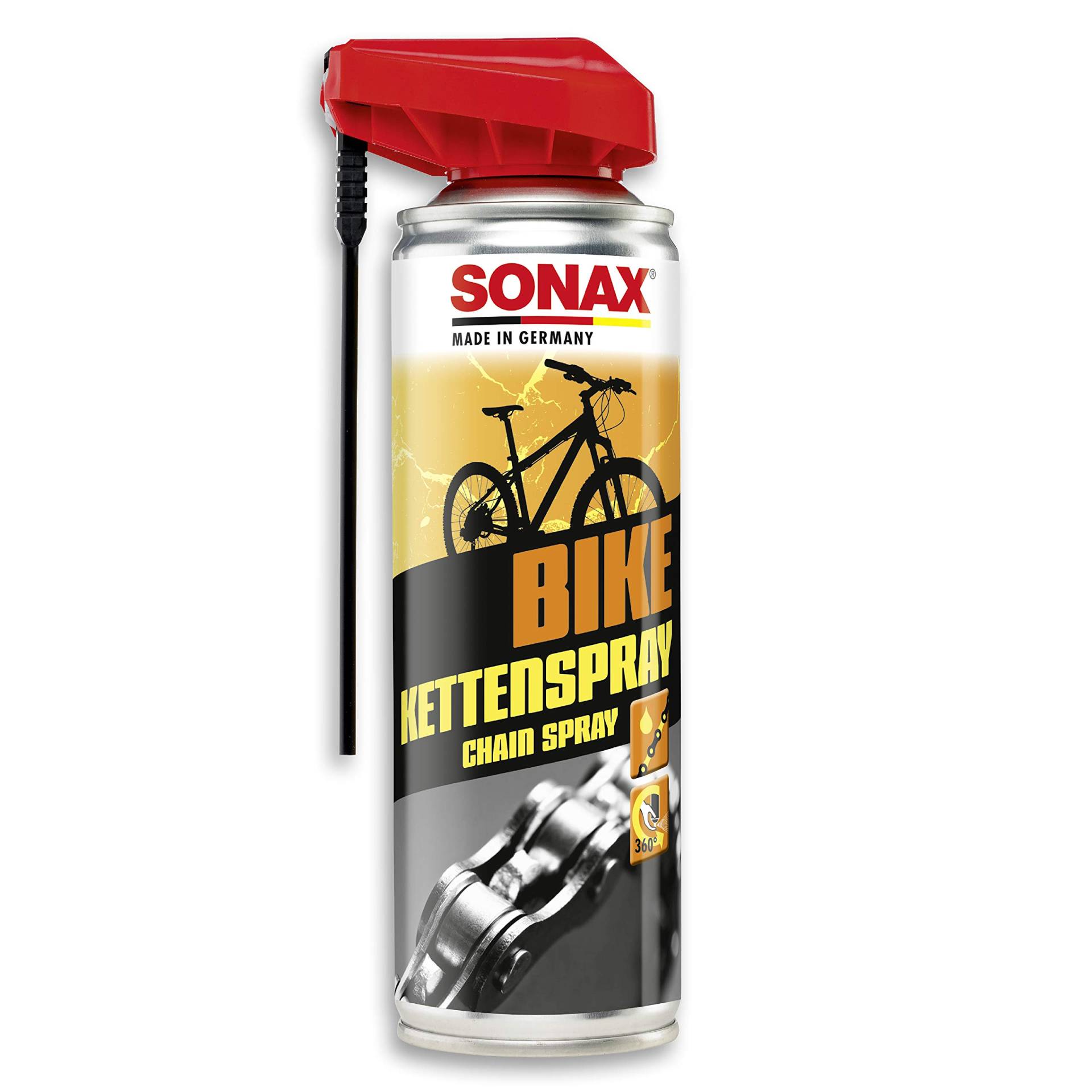 SONAX BIKE KettenSpray mit EasySpray (300 ml) reinigt, schützt & schmiert, verringert Verschleiß & Reibung, Korrosionsschützend, hohe Kriech- & Haftwirkung | Art-Nr. 08762000 von SONAX