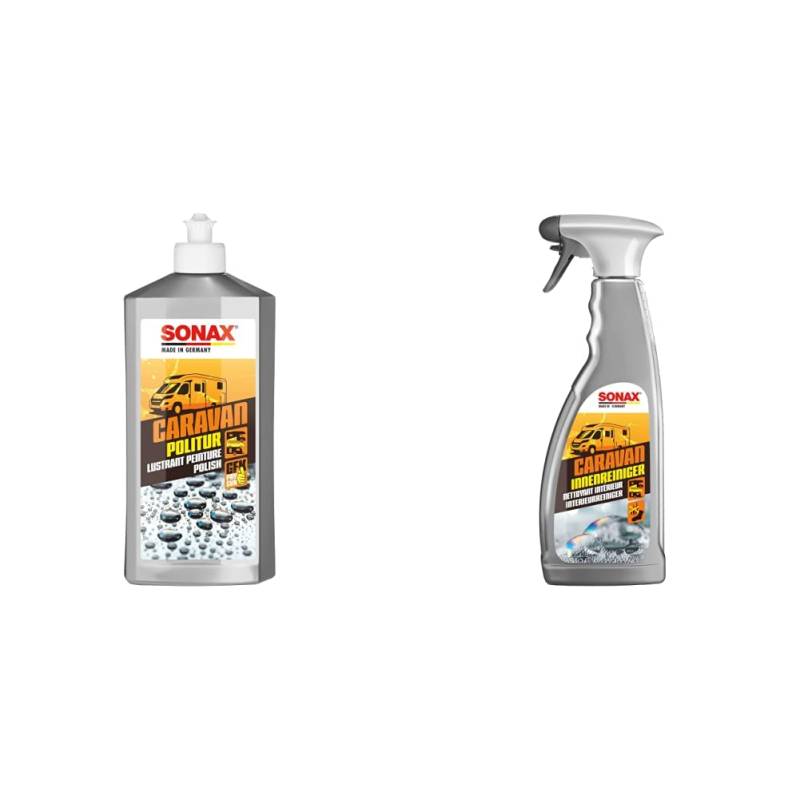 SONAX CARAVAN Politur (500 ml) milde Handpolitur mit Konservierung & CARAVAN InnenReiniger (750 ml) vielseitiger Sprühreiniger mit Geruchsvernichter für Caravan/Bus/Wohnmobil/Wohnwagen von SONAX