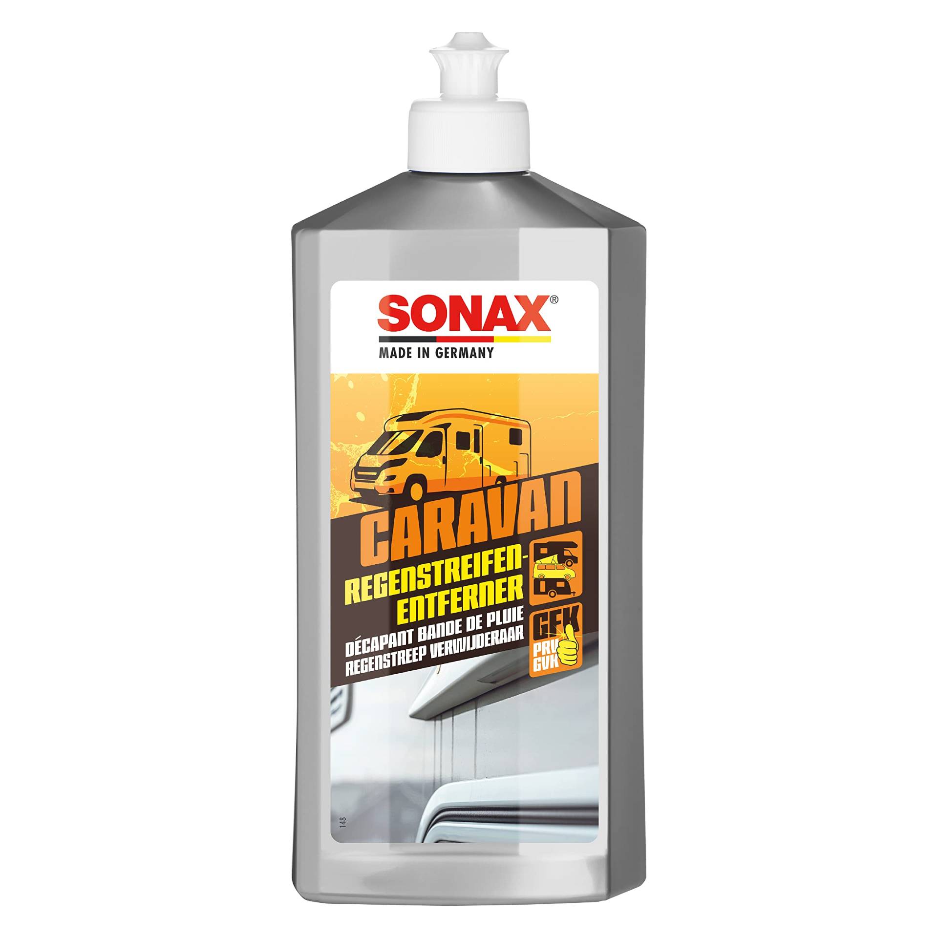 SONAX CARAVAN RegenstreifenEntferner (500 ml) schleifmittelhaltiger Intensivreiniger für Lack und GfK | Art-Nr. 07182000 von SONAX