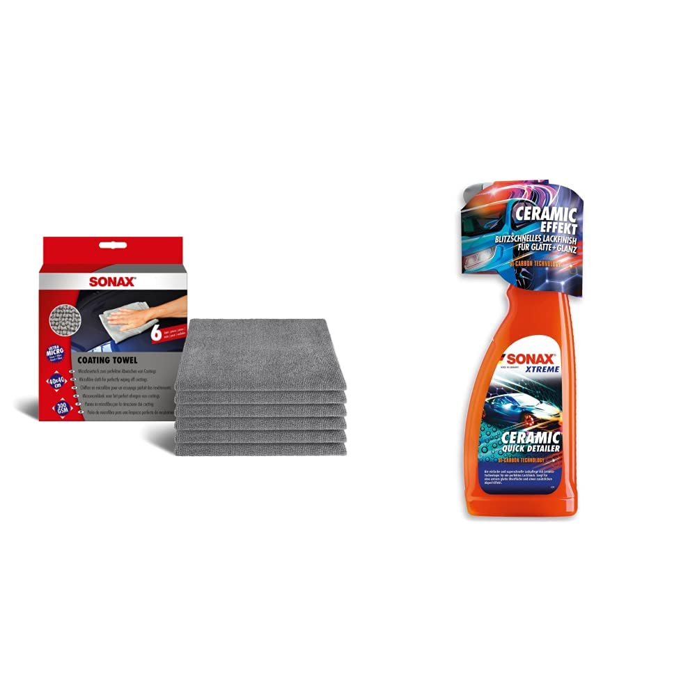 SONAX Coating Towel weiches Mikrofasertuch zur sanften Entfernung & Xtreme Ceramic QuickDetailer superschnelle Lackpflege mit Ceramic-Technologie für EIN perfektes Lackfinish. von SONAX