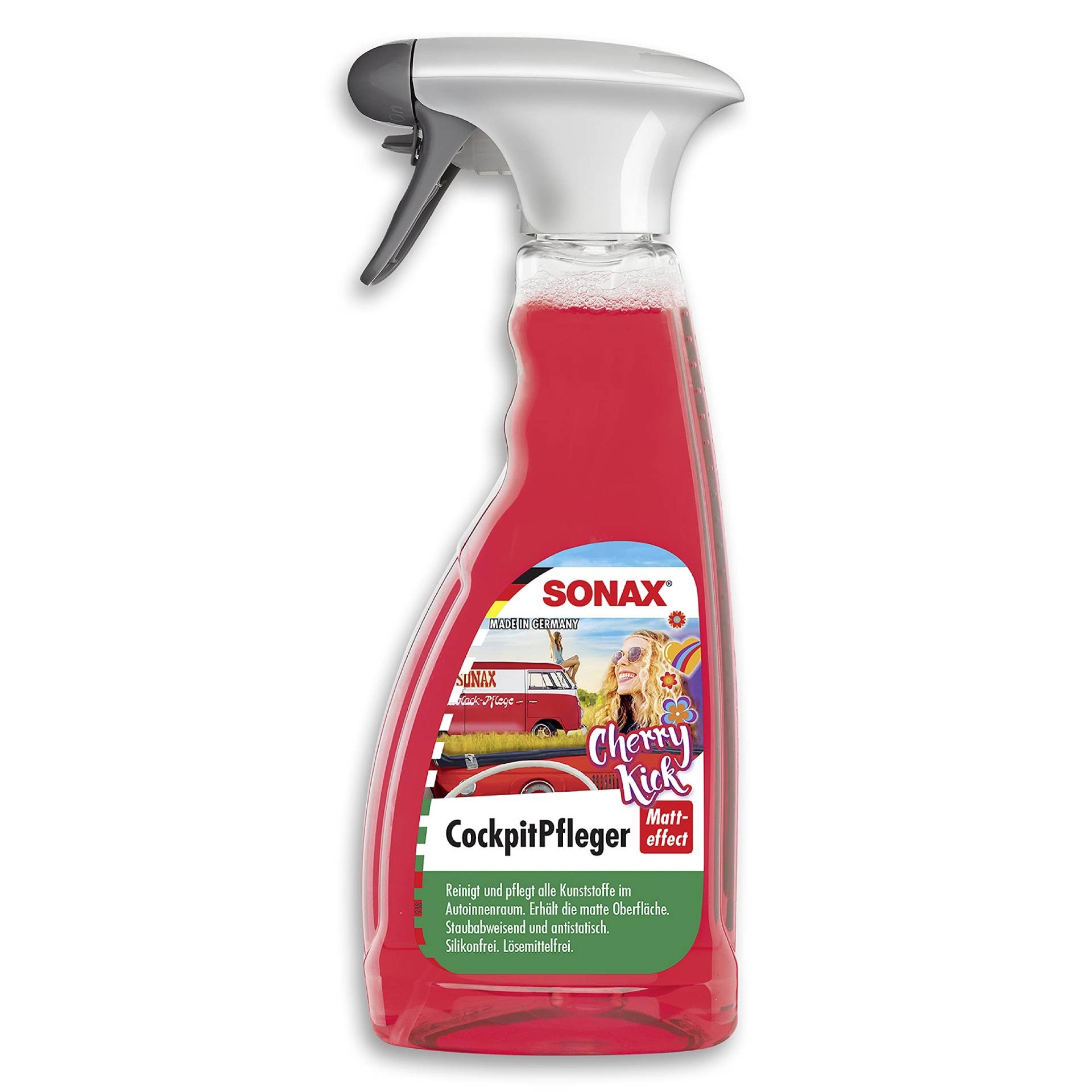 SONAX CockpitPfleger Matteffect Cherry Kick (500 ml) Reinigung und Pflege aller Kunststoffoberflächen im Autoinnenraum | Art-Nr. 03672410 von SONAX