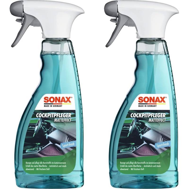 SONAX CockpitPfleger Matteffect Sport-Fresh (500 ml) reinigt und pflegt alle Kunststoffteile im Auto | Art-Nr. 03572410 (Packung mit 2) von SONAX