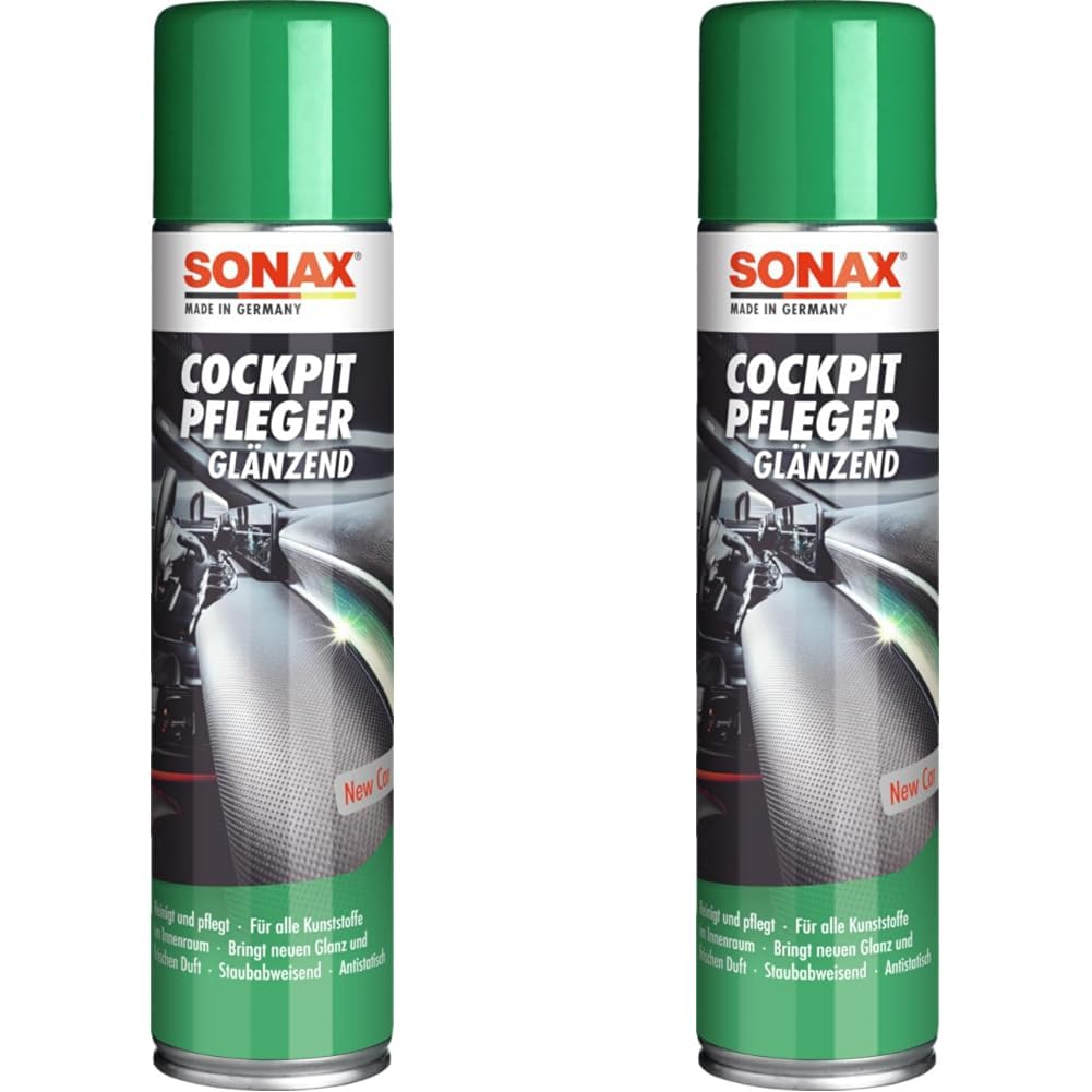 SONAX CockpitPfleger New Car (400 ml) reinigt und pflegt alle Kunststoffteile im Auto | Art-Nr. 03563000 (Packung mit 2) von SONAX