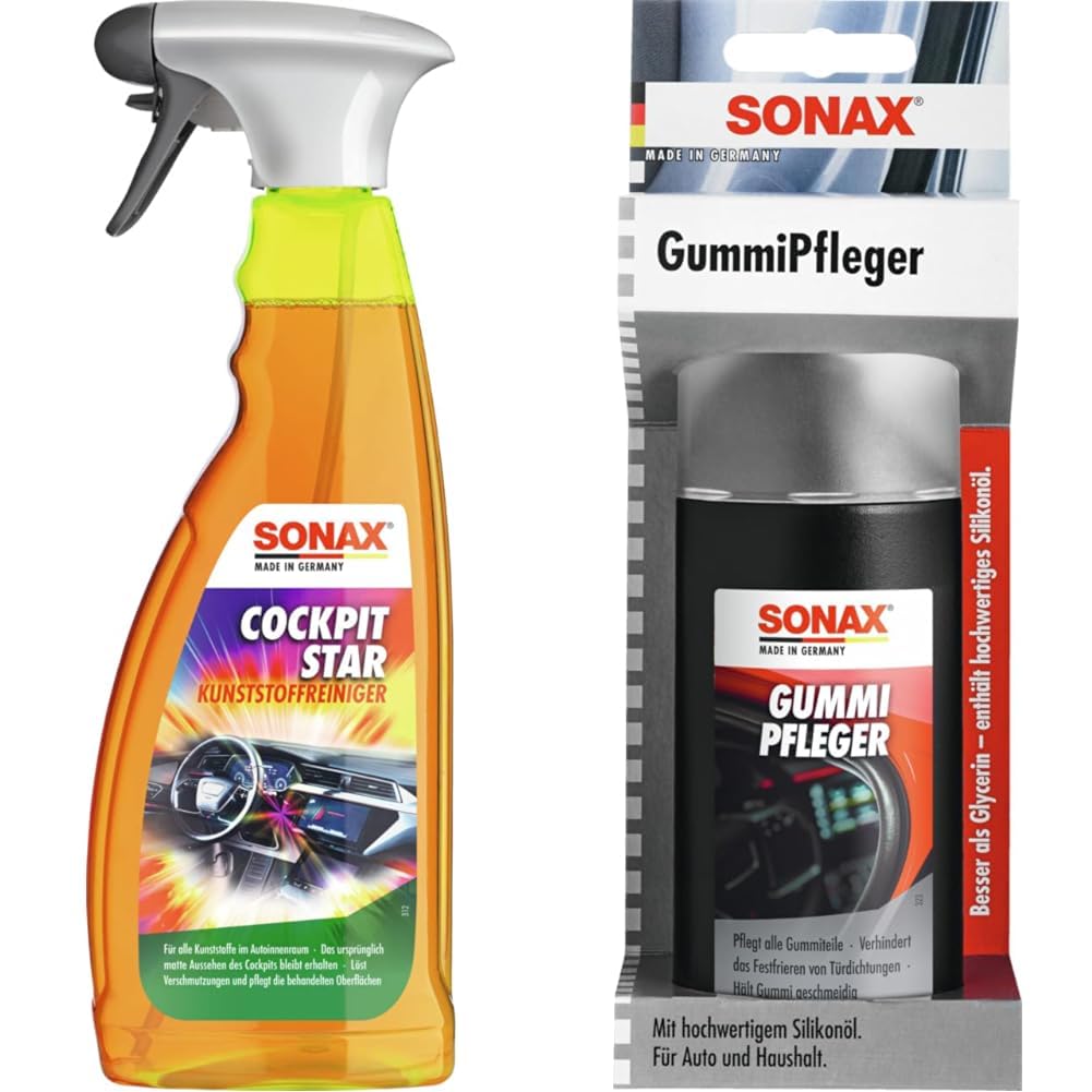 SONAX CockpitStar (750 ml) Cockpitreiniger & GummiPfleger mit Schwammapplikator (100 ml) von SONAX