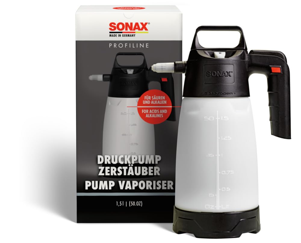 SONAX DruckpumpZerstäuber für Säuren+Alkalien (1 Stück) zum bequemen Aufbringen von säure- und alkalienhaltigen Reinigungs- und Pflegemitteln | Art-Nr. 04960050 von SONAX