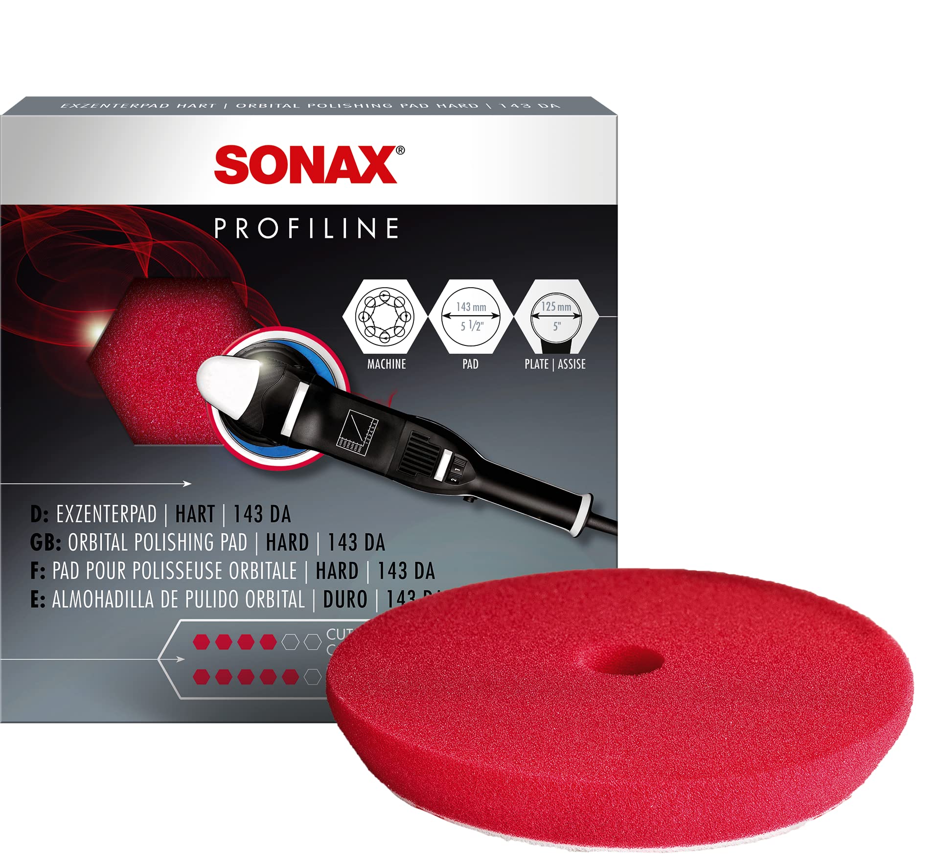 SONAX ExzenterPad hart 143 (1 Stück) Polierscheibe zum maschinellen Polieren von verkratzten & verwitterten Lacken durch Exzenterpoliermaschinen, Art-Nr. 04944000 von SONAX