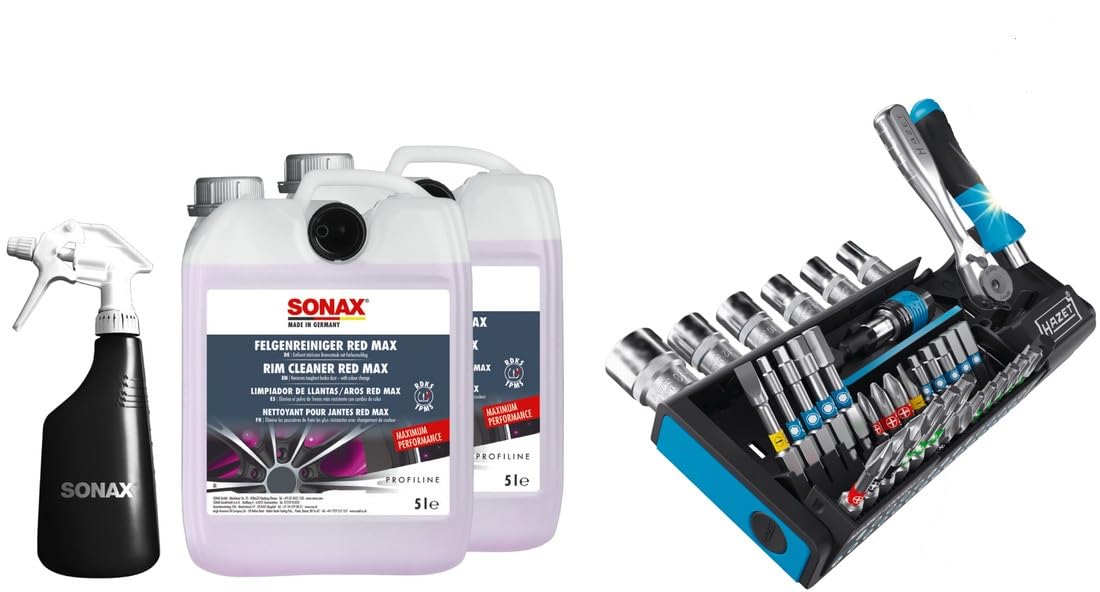 SONAX Felgenreiniger Paket 2023 mit SONAX FelgenReiniger Red Max und Hazet Smart Holder | Art-Nr. 07692050 von SONAX
