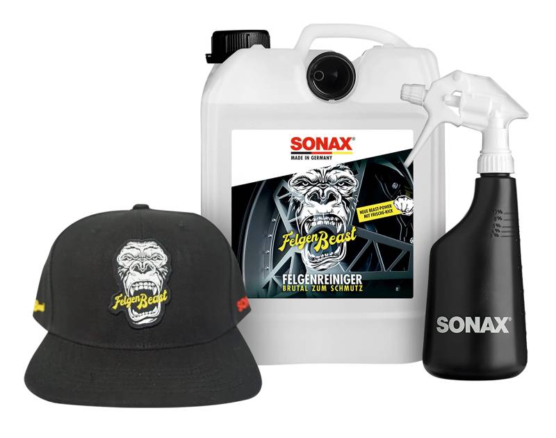 SONAX FelgenBeast-Paket, Felgenreiniger Paket mit BeastCap entfernt selbst biestige Verschmutzungen auf allen polierten, verchromten und matten Stahl- und Leichtmetallfelgen, Art-Nr. 07653000 von SONAX