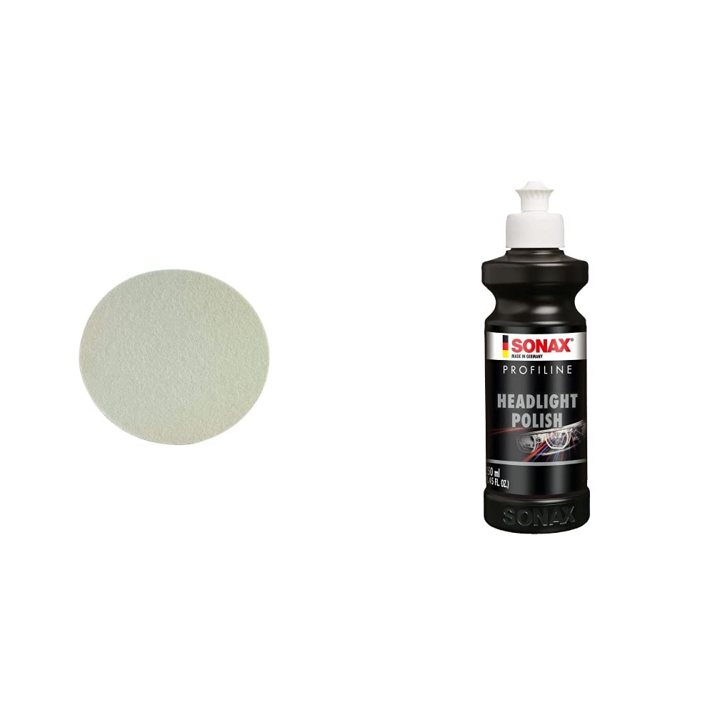 SONAX FilzPad 127 (2 Stück), 04933000 & PROFILINE HeadlightPolish (250 ml) spezielle Schleifpaste zur Auffrischung von vergilbten und vermatteten Scheinwerfern aus Kunststoff | Art-Nr. 02761410 von SONAX