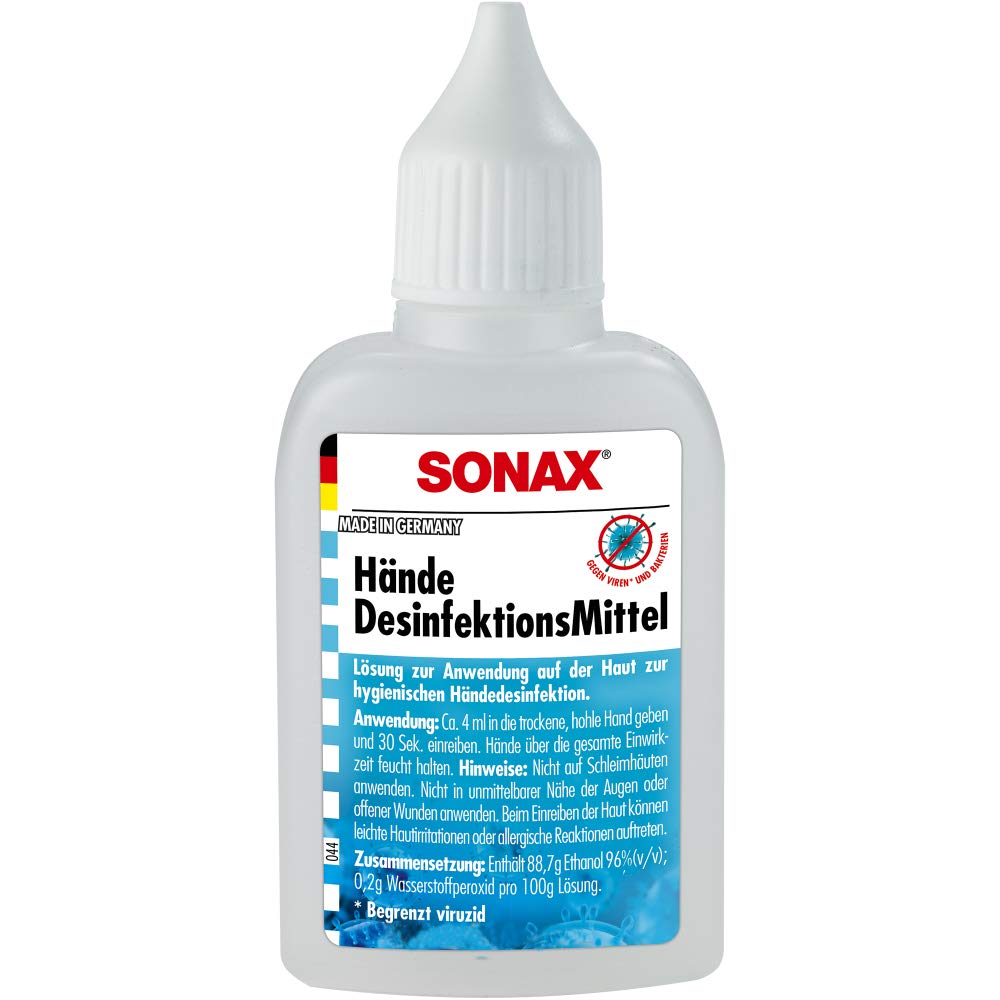 SONAX Hände-Desinfektionsmittel (50 ml) hygienische Händedesinfektion zur Desinfektion gegen Viren und Bakterien | Art-Nr. 04025410 von SONAX
