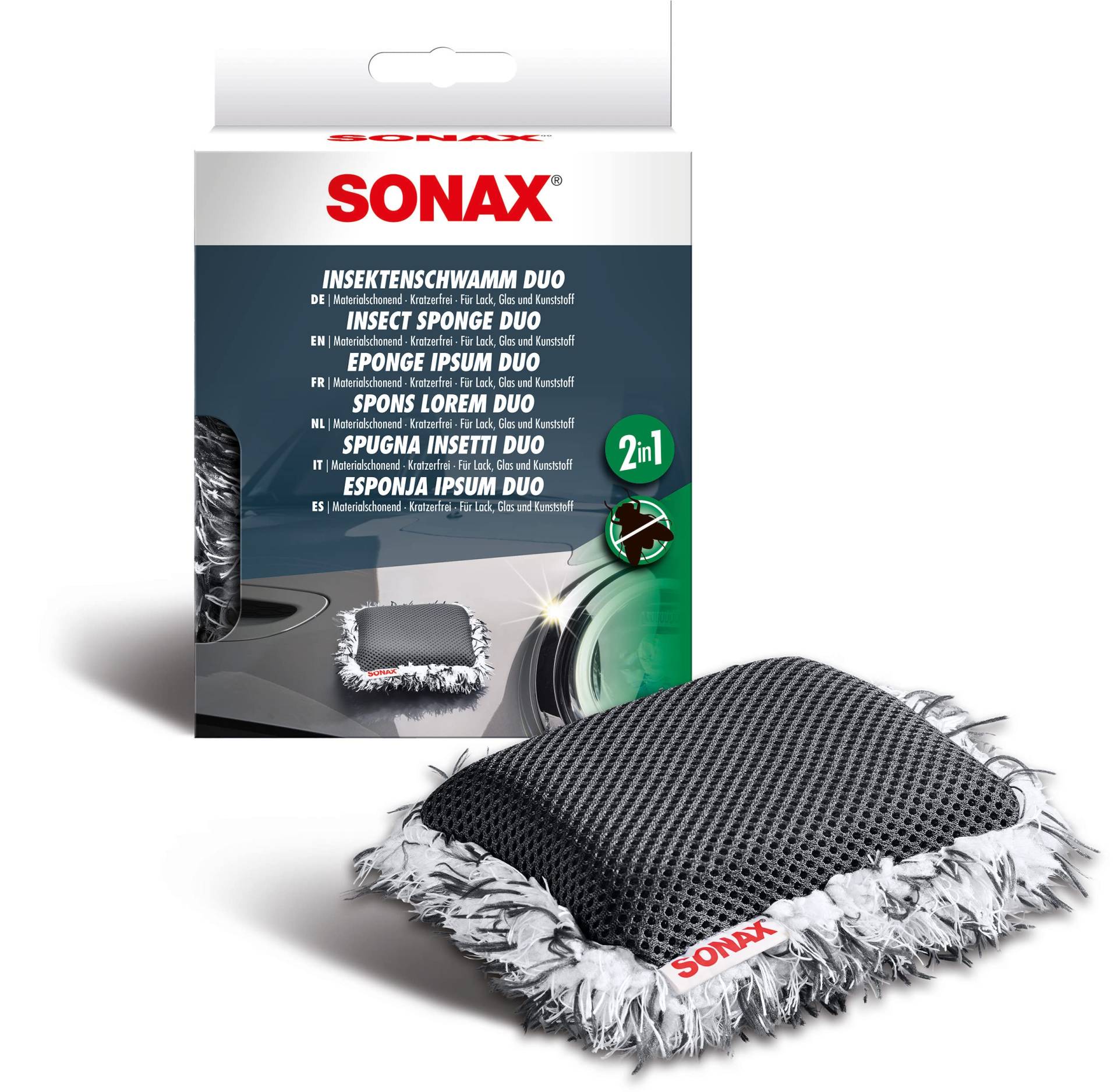 SONAX InsektenSchwamm Duo (1 Stück) zur kratzfreien und materialschonenden Entfernung von Insektenresten und Verschmutzungen | Art-Nr. 04272000 von SONAX