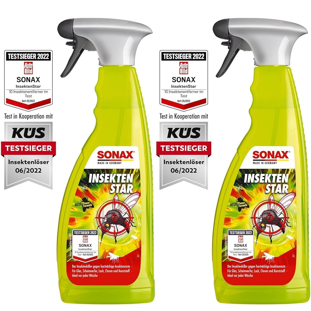 SONAX InsektenStar (750 ml) Insektenentferner löst schnell & schonend selbst hartnäckige & angetrocknete Insektenverschmutzungen, Art-Nr. 02334000 (Packung mit 2) von SONAX