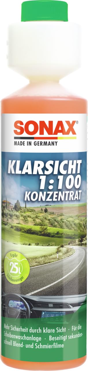 SONAX KlarSicht 1:100 Konzentrat (250 ml) Scheibenwischwasser Konzentrat für die Scheibenwaschanlage im Sommerbetrieb | Art-Nr. 03711410 von SONAX