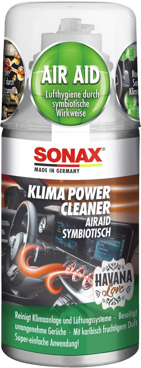SONAX KlimaPowerCleaner AirAid symbiotisch Havana Love (100 ml) sorgt schnell und einfach für langanhaltende Lufthygiene und befreit dauerhaft von lästigen Gerüchen | Art-Nr. 03238000 von SONAX