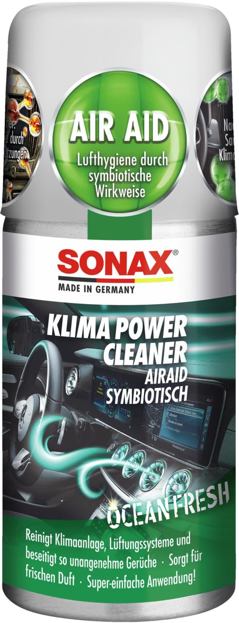SONAX KlimaPowerCleaner AirAid symbiotisch Ocean-Fresh (100 ml) sorgt schnell und einfach für langanhaltende Lufthygiene und befreit dauerhaft von lästigen Gerüchen | Art-Nr. 03236000 von SONAX