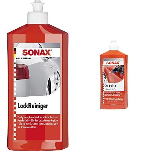 SONAX LackReiniger (500 ml) kraftvolle Politur für stumpfe und stark verwitterte Bunt- und MetallicLacke & AutoPolitur (500 ml) für neuwertige, matte und leicht verwitterte Bunt- und Metallic-Lacke von SONAX