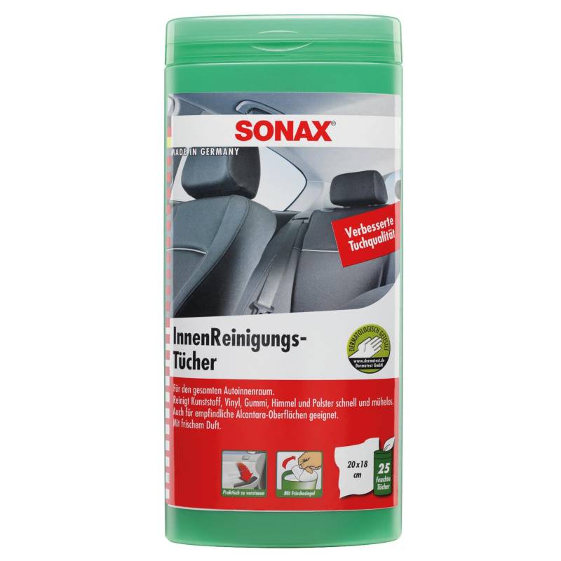 SONAX Lingettes de nettoyage intérieur (25 pièces) nettoient rapidement et en profondeur toutes les surfaces du véhicule et du ménage | Réf: 04122000 von SONAX