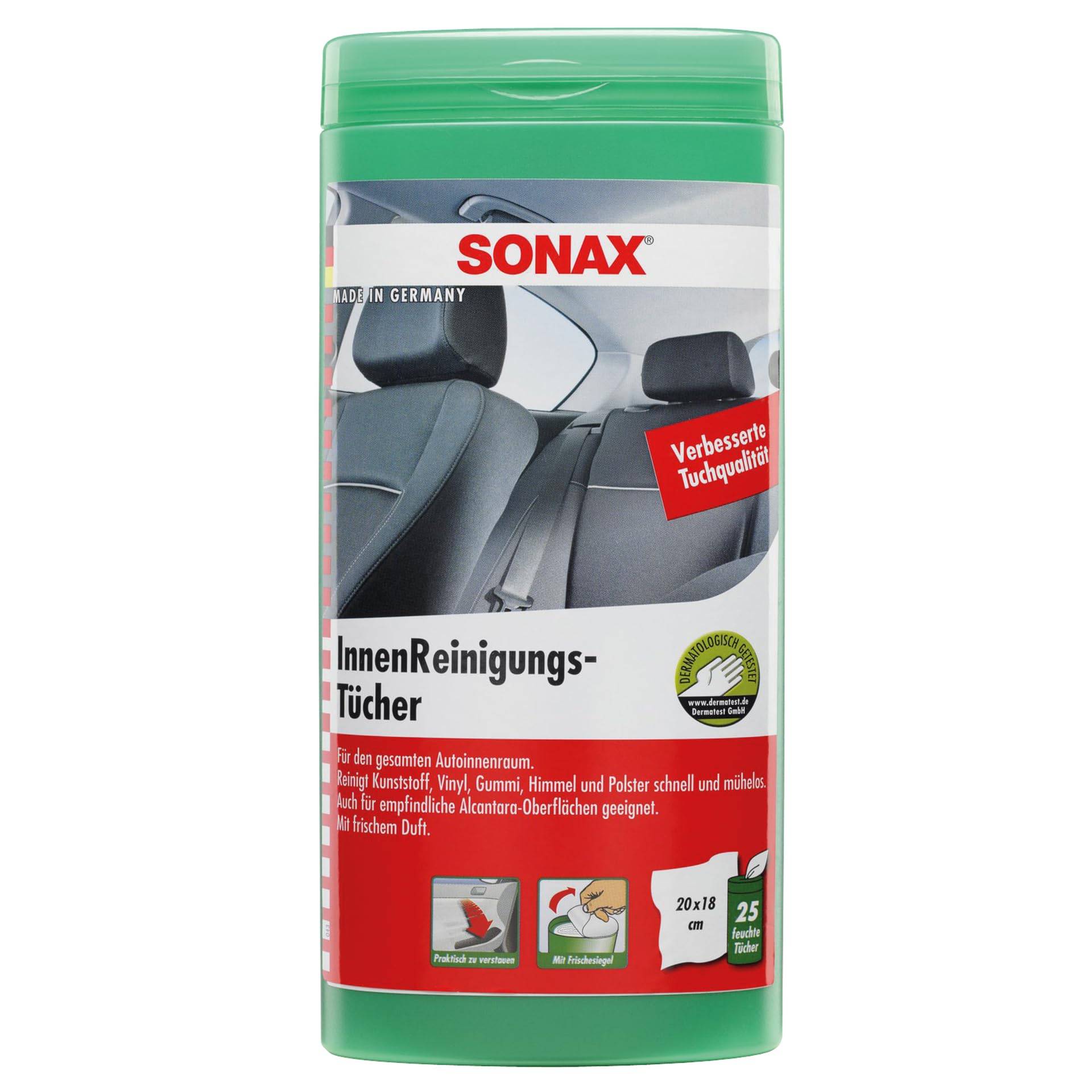 SONAX Lingettes de nettoyage intérieur (25 pièces) nettoient rapidement et en profondeur toutes les surfaces du véhicule et du ménage | Réf: 04122000 von SONAX