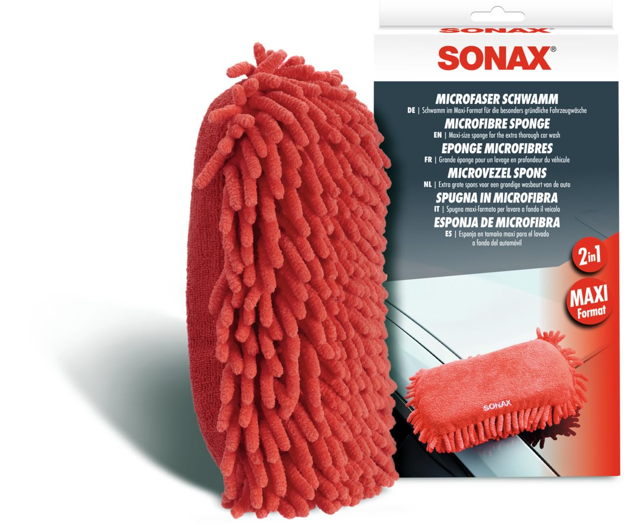 SONAX Microfaser Schwamm (1 Stück) für die besonders gründliche Autowäsche mit zwei unterschiedlichen Microfaser-Seiten | Art-Nr. 02481000 von SONAX