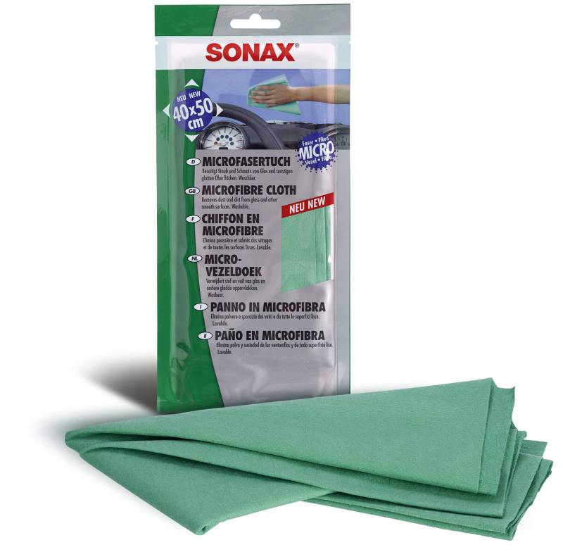 SONAX MicrofaserTuch (1 Stück) nimmt Staub, Schmutz und Fettreste auf und reinigt alle glatten Oberflächen | Art-Nr. 04161000 von SONAX