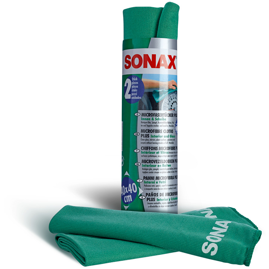 SONAX MicrofaserTücher PLUS, für Innen & Scheibe, 2 Stück von SONAX