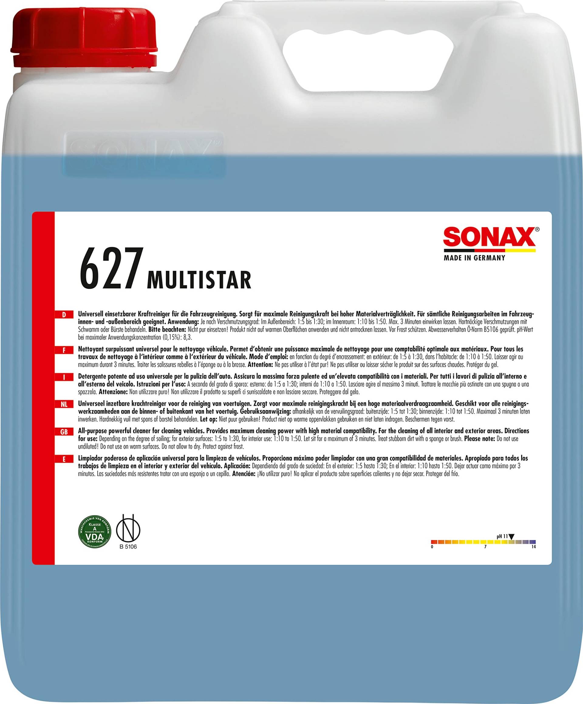 SONAX MultiStar (10 Liter) universell einsetzbarer, phosphathaltiger Vorreiniger für Innen & Außen, Art-Nr. 06276000 von SONAX
