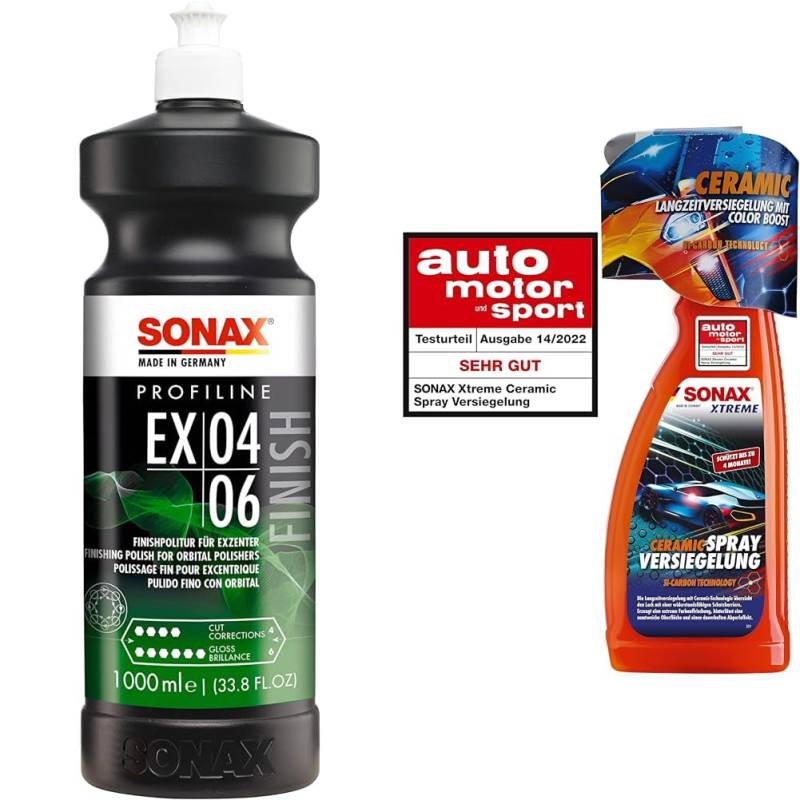 SONAX PROFILINE EX 04-06 (1 Liter) Finishpolitur für optimale Kratzerentfernung & XTREME Ceramic SprayVersiegelung (750ml) überzieht den Lack mit einer Schutzbarriere von SONAX