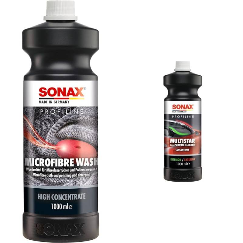 SONAX PROFILINE Microfibre Wash (1 Liter) & PROFILINE MultiStar (1 Liter) universell einsetzbarer Kraftreiniger für die Reinigung von Kraftfahrzeugen | Art-Nr. 06273410 von SONAX