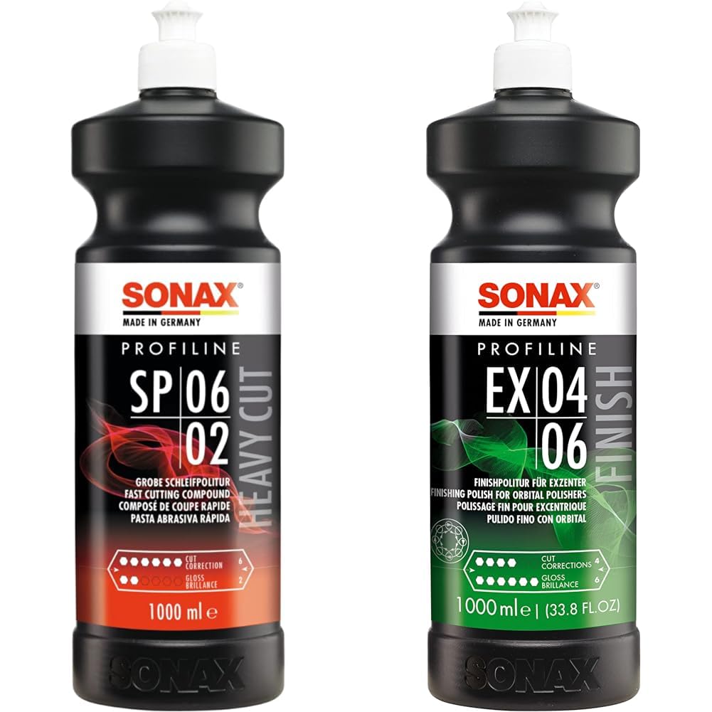 SONAX PROFILINE SP 06-02 (1 Liter) silikonfreie Schleifpaste & PROFILINE EX 04-06 (1 Liter) Finishpolitur für optimale Kratzerentfernung von SONAX