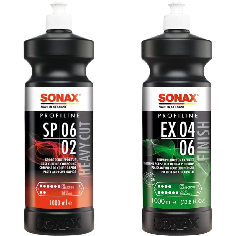SONAX PROFILINE SP 06-02 (1 Liter) silikonfreie Schleifpaste & PROFILINE EX 04-06 (1 Liter) Finishpolitur für optimale Kratzerentfernung von SONAX