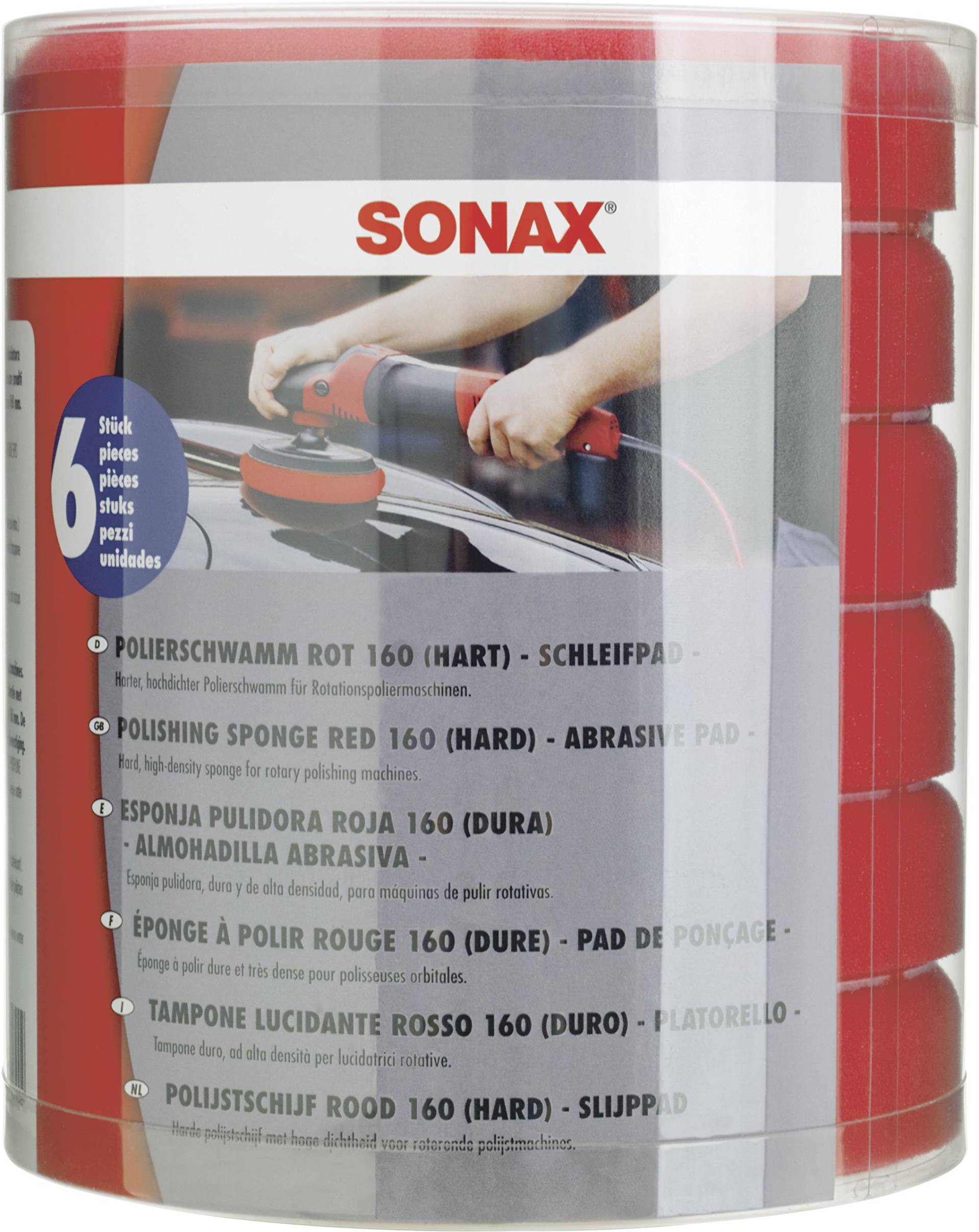 SONAX SchaumPad hart 160 mm (6 Stück) harter feinporiger Schwamm zum maschinellen Schleifpolieren von verkratzten und verwitterten Lacken | Art-Nr. 04939000 von SONAX