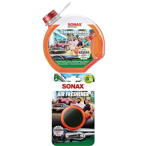 SONAX ScheibenReiniger Konzentrat Havana Love (3 Liter) | Art-Nr. 03934000 + SONAX Air Freshener Havana Love (1 Stück) Art-Nr. 03680410 von SONAX